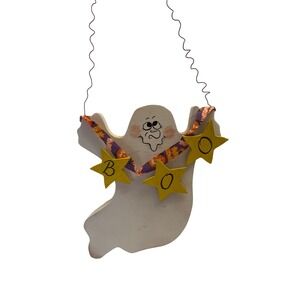 1990s Vintage Halloween Ghost Wooden Wall Hanger Boo Stars Fall‎ Decoration